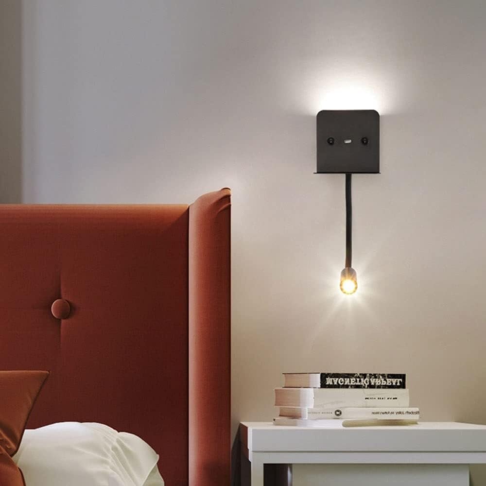 Elastyczna lampa ścienna LED z łabędzią szyją, nowoczesne oświetlenie wnętrz z portem ładowania USB, do sypialni, biura, jadalni, korytarza, schodów, restauracji