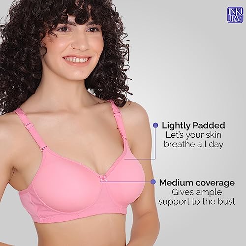 Image of INKURV Lightly Padded T-Shirt Bra for Women- Padded, Non-Wired, Full Coverage, Seamless Cups, Multiway Bra for Girls, Daily use Bra with Detachable Straps- Lily