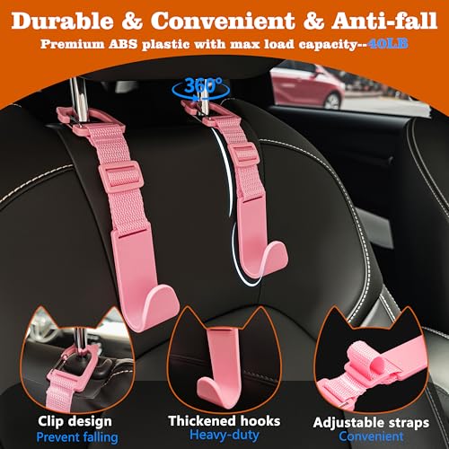 Image of Amooca Anti-drop Car Headrest Hooks 4 Pack Seat Organizer for Bags | Universal Fit Cars SUV Truck, Adjustable, Holds Backpack Water Bottle Handbags Groceries, 40lb Heavy Duty, Clip Design