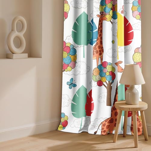 Image of Ultimate Trends Light Filtering Kids Curtain | Fairy, Dragon Castle, Safari & Jungle Animal Prints | for Kids Room Doors and Window | 6 FEET Pack of 2 |Carnival Safari