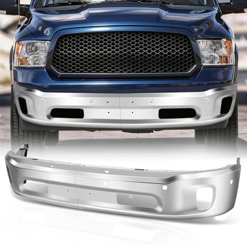 Auto Dynasty Front Bumper Impact Face Bar Compatible with 2013-2018 Ram 1500 2019-2024 Ram 1500 Classic with Fog Light Cutouts & Parking Sensor Holes Polished Chrome