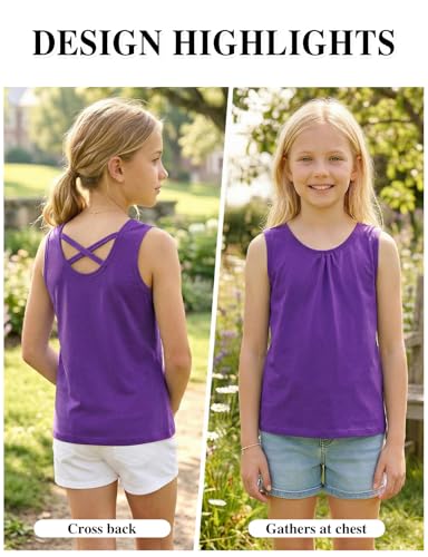 Image of Noomelfish Girls Criss Cross Back Tank Tops Soft Jersey Cotton Sleeveless Shirts (3-12 Years)