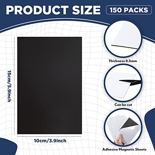 Image of Macarrie 4 x 6 Adhesive Magnetic Sheets with Adhesive Backing Cuttable Magnetic Paper Stickers Flexible Peel and Stick for Picture Crafts Die Storage Photos(150 Pcs)