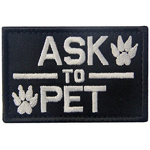 Service Dog Ask to Pet Tactical Embroidered Morale Hook & Loop Patch - White