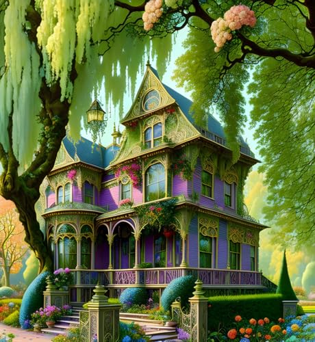 Toile maison victorienne paysage arbres pour mur vide et terne