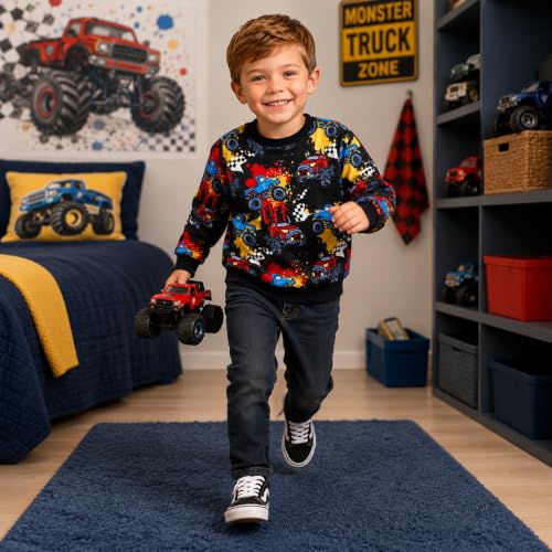 Image of Akyzic Toddler Boys Sweatshirts Cotton Crewneck Truck Shirt Dinosaur Long Sleeve Pullover Tops Tees 2-8T