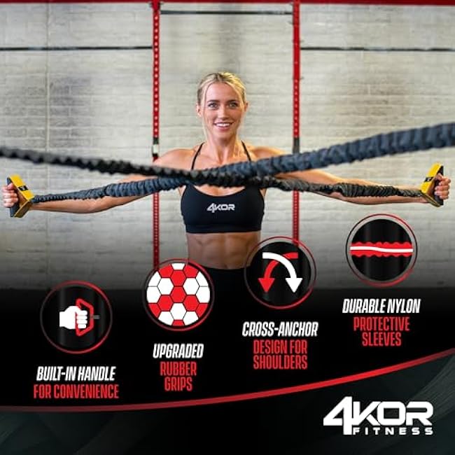 4KOR Cross Anchor Shoulder Performance Training System. Resistance Cords with Handles and Dynamic Workout Guide. Exercise Bands with Nylon Sleeves, Rubber Grips, and Carry Bag for Rehab and Strength