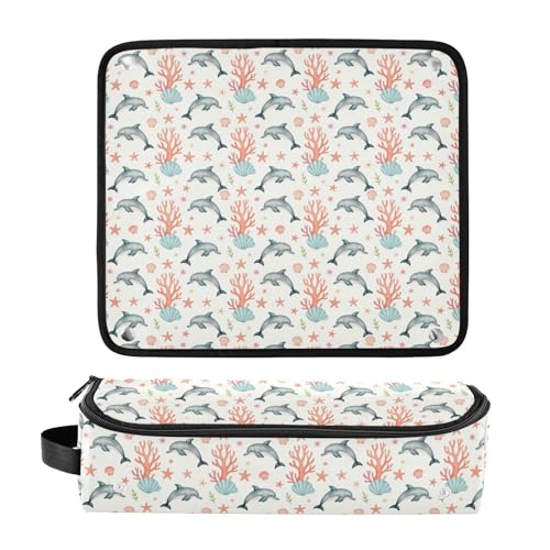 Bolso de Viaje para Herramientas Capilares con Alfombra Térmica Desmontable, Estuche Portátil para Planchas, Rizadores y Secadores de Pelo, Diseño Delfín y Coral para Mujer miniatura 3