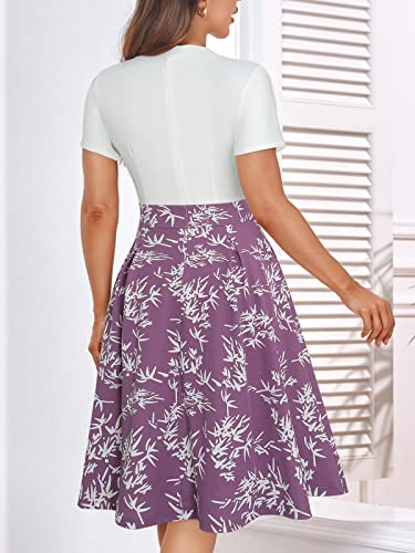 Image of YATHON Womens Elegant Print Notched Neck Slant Pocket Pleated Hem Casual A-Line Dress