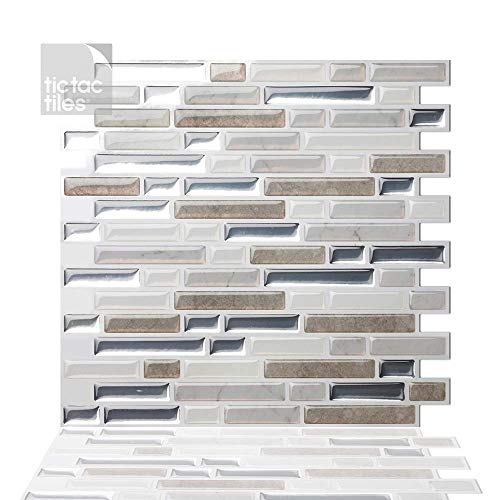 Tic Tac Tiles Peel and Stick Self Adhesive Removable Stick On Kitchen Backsplash Bathroom 3D Wall Tiles in Como Pebble (10 Sheets)