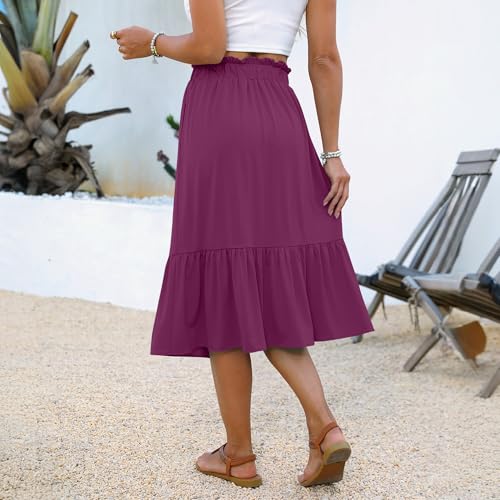 Women High Waist Pleated Midi Skirts A-Line Swing Skirts Summer Skirt with Pockets4