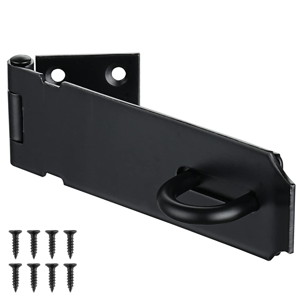 JQK Door Hasp Latch Lock, 5 Inch 304 Stainless Steel Safety Packlock Clasp Thickness 1.9 mm, Matte Black, DL130-PB