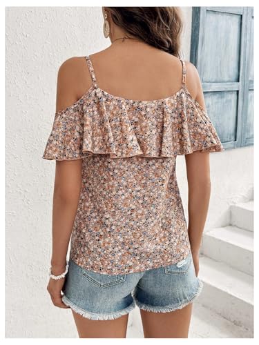 SweatyRocks Women's Ruffle Cold Shoulder Tops Floral Print Short Sleeve Summer Boho Blouses2