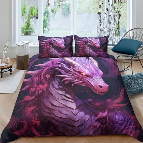 Parure housse de couette dragon 3D 200x200 en microfibre douce