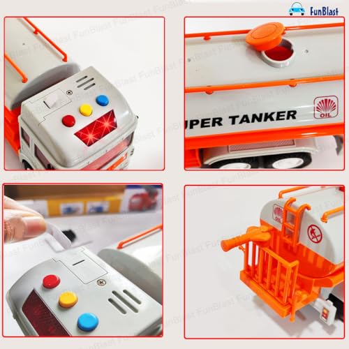 Image of FunBlast Super Tanker Truck Toys for Kids, Pull Back Vehicles Toy Truck, Unbreakable Plastic Trucks with Light and Sound, Friction Power Toy Trucks 3+ Years Old Boys Girls, & Kids (Multicolor)