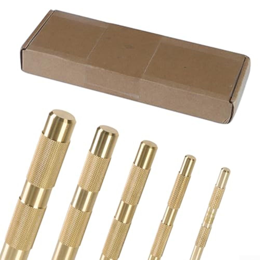 Juego de punzones de latón, 5 piezas, 3/4, 1/2, 3/8, 1/4, 5/8 pulgadas, herramienta manual antichispas con agarre moleteado for reparación de automóviles y carpintería