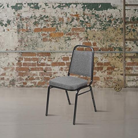 BizChair HERCULES Series Trapezoidal Back Stacking Banquet Chair with 2.5" Thick Seat in Gray Fabric - Silver Vein Frame Cover