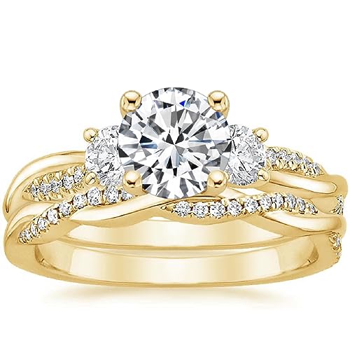 14K Yellow Gold Halo Wedding Ring Set For Women 1 CT Round Cut Moissanite Bridal Set Ring For Engagement Gift