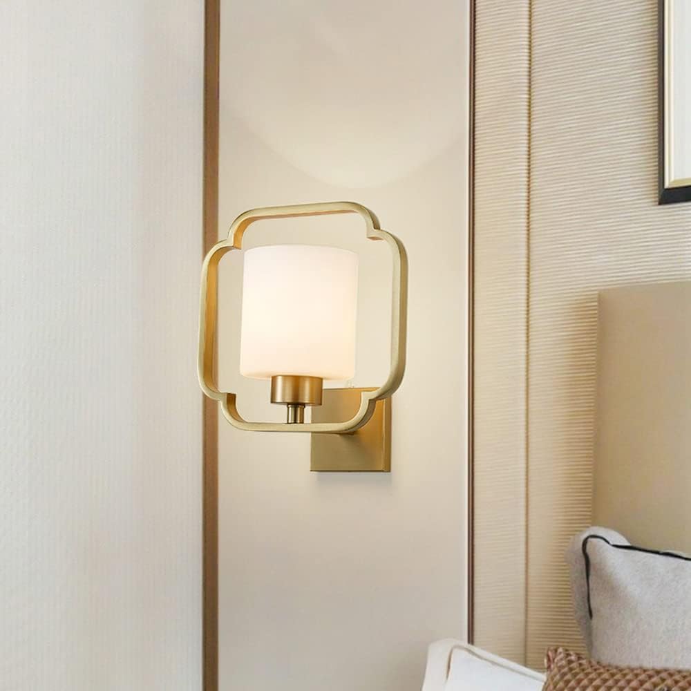 ASerZenith Led Wall Lamp, All Copper 丨New Chinese Sconces With Pendant Decoration丨Lantern Hanging Lamp Zen Wall Fixturesfor Living Room Tv Background Wall Bedroom Bedside Lamps(A)