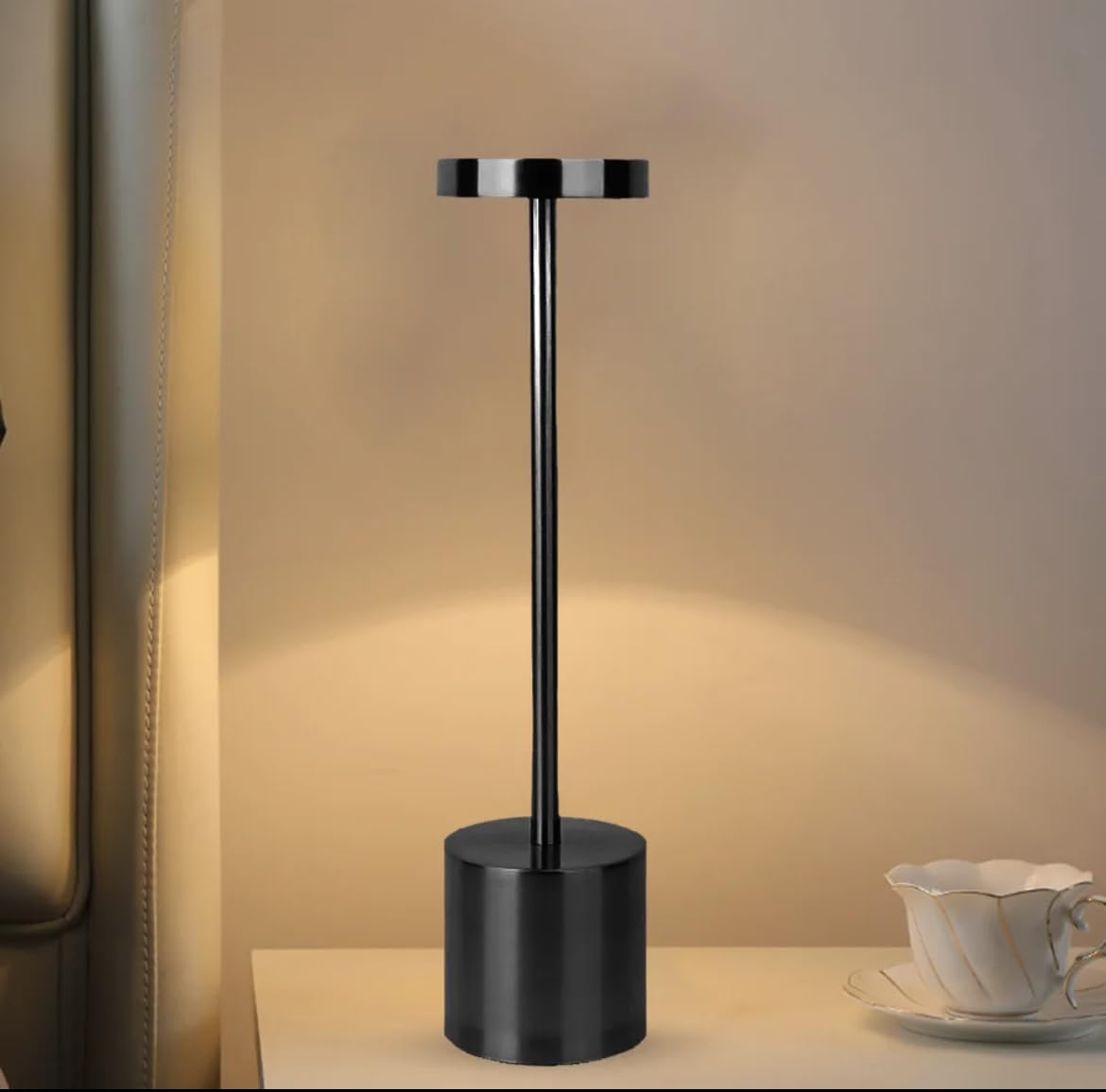 Blue Coral Wireless Retro Metal Table Lamp USB Rechargeable Cordless Night Light Stepless Dimming Table Lamp Camping LightBedside Lamp Hotel Bar Decoration (1-Pack, Black)