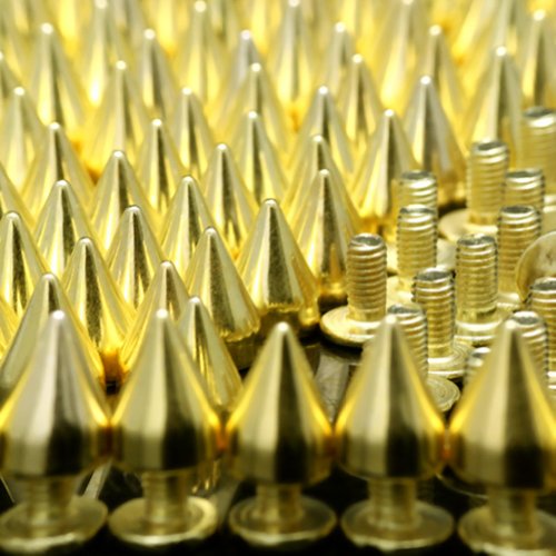 AutoM DIY 100pcs 9.5mm Gold Metal Bullet Spike Studs Rivet Punk Bag Belt Leathercraft