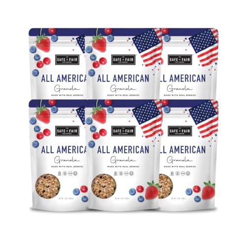 Image of The Safe + Fair Food Company All American Granola - 12oz, 6 Pack | Gluten-free & vegan snack, whole grain oats with real strawberries, non-GMO, kosher, no preservatives