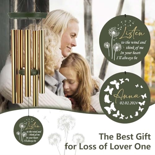 Image of ASTARIN Memorial Butterfly 36 inch Wind Chimes, Personalized Name Sympathy Wind Chime, in Memory of Loss Mom Loved One, Large Deep Tone Bereavement Windchimes for Clearance(Produced in Texas)