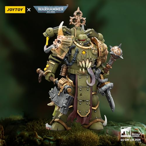 Image of JOYTOY Warhammer 40k Death Guard Plague Marine 1 /18 Action Figure | Bubotic Axe & Plague Knife, Collectible, Ages 15+, 4.8-inch