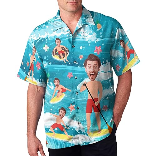 Personalized Hawaiian Shirt with Photo, Custom Hawaiian Shirt with Face, Custom Button Up Shirts for Men