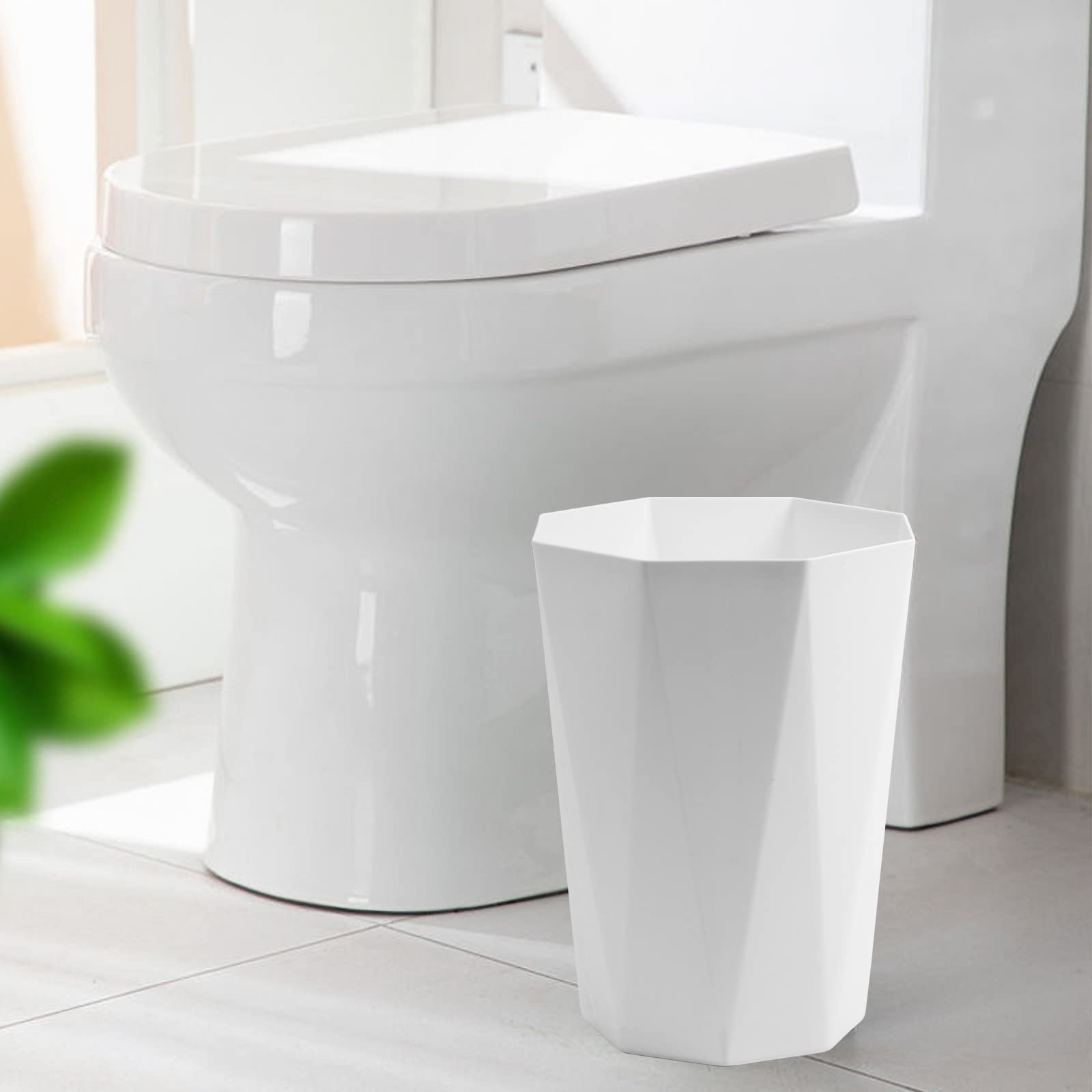 Cubo de basura de plástico de 12 L, contenedor de basura, cesta de papel, organizador de oficina para dormitorio, oficina en casa, 6 unidades blancas