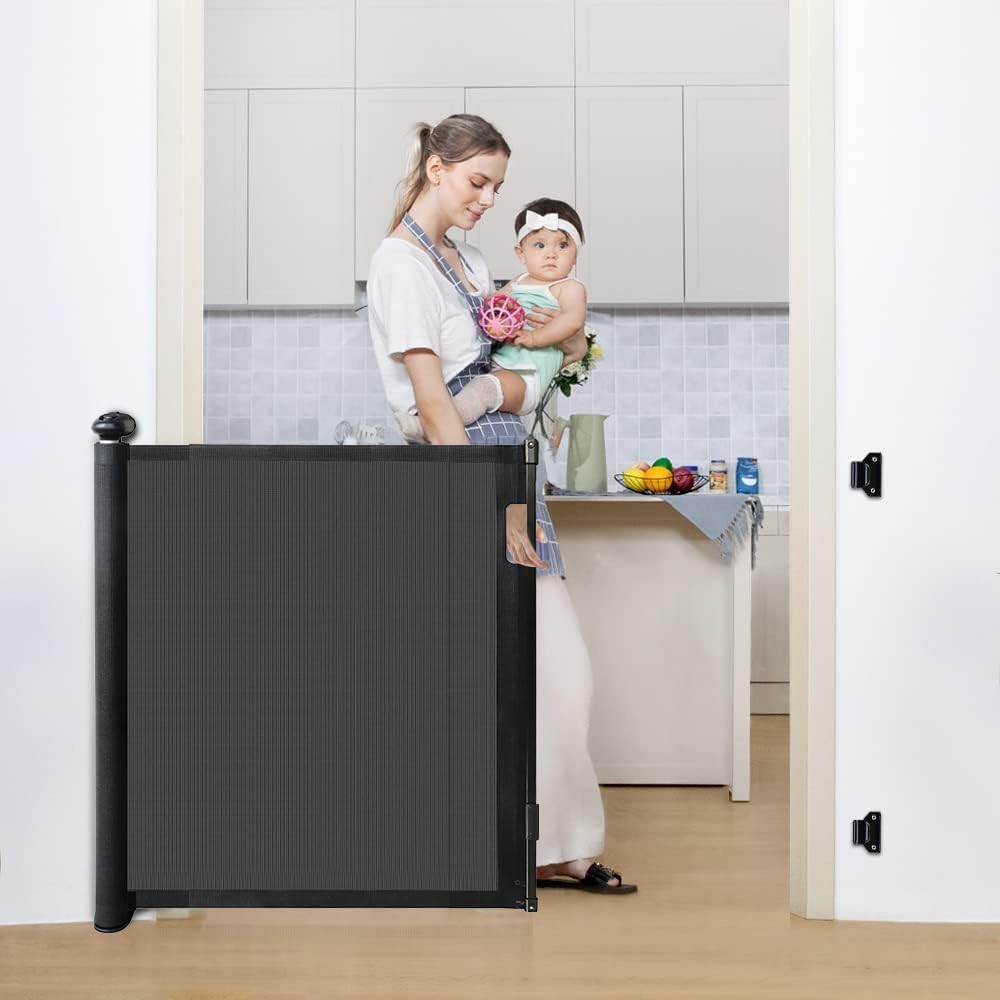 Nnewvante Retractable Baby Gate, 33" Tall, Extends up to 55" Wide, Child Safety Baby Gates for Stairs, Doorways, Hallways, Indoor, Outdoor(Black)