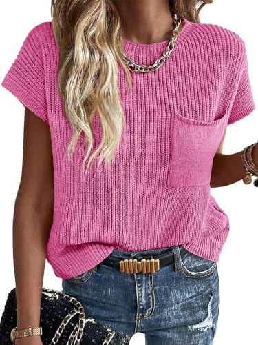 Image of Imily Bela Summer Fall Short Sleeve Sweater for Women | 2026 Crew Neck Ribbed Knit Vests Trendy Pullover Tops,Sweater Tank Tops,Sweater Vest