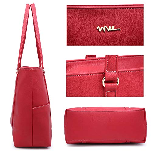 Classic Laptop Leather Tote Bag for 15 15.6 inch Notebook Computers Travel Carrying Bag with Smart Trolley Strap Design - Red4