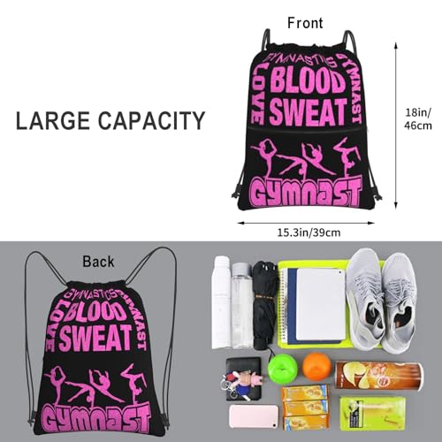 Image of Gymnastics Gym Drawstring Bags, Pink Women Love Gymnastics Drawstring Backpack, Waterproof Sackpack String Bag with Zippered Pocket, Cinch Sackpack for Beach Shopping Yoga Outdoor Sport