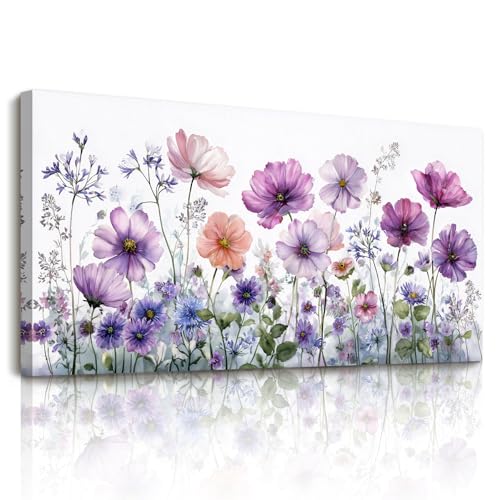 SERIMINO Purple Floral Wall Art, Watercolor Botanical Canvas Prints 20"x40"