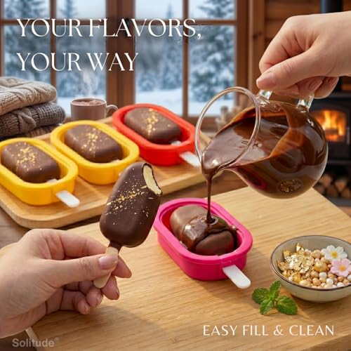 Image of Solitude 4 Pcs Oval Silicone Kulfi & Ice Candy Moulds with Sticks | Popsicle & Ice Cream Maker Mold for Kids | Reusable BPA-Free DIY Popsicle Molds for Juice, Yogurt & Fruit Treats