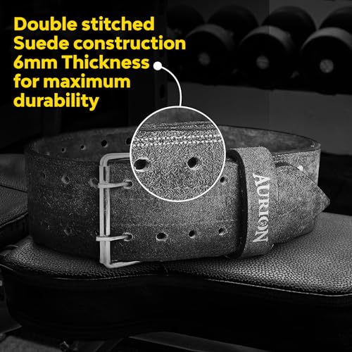 Image of Aurion Sued Leather Powerlifting Gym Belt-XS | Weight Lifting Belt for Heavy Workout for Men & Women | Professional Heavy Weight Lifting Belt - Grey