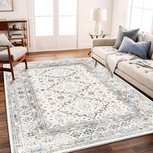Washable area rug 9x12 with floral pattern