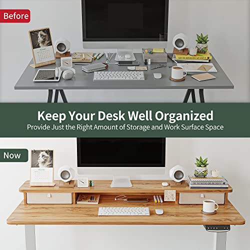 Fezibo Height Adjustable Electric Standing Desk With Double Drawer, 55 X 24 Inch Stand Up Table With Storage Shelf, Sit Stand Desk With Splice Board, White Frame/Light Rustic Brown Top #TOP7