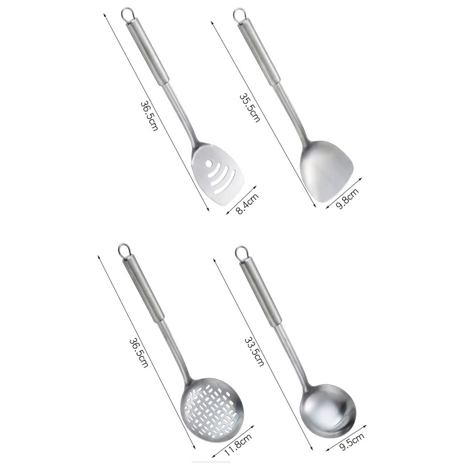 Ensemble D'ustensiles de Cuisine en Acier Inoxydable 4 Pièces Wok Spatule Louche Cuillère à Fente Spatule à Fente Turner pour Home Restaurant Hotel