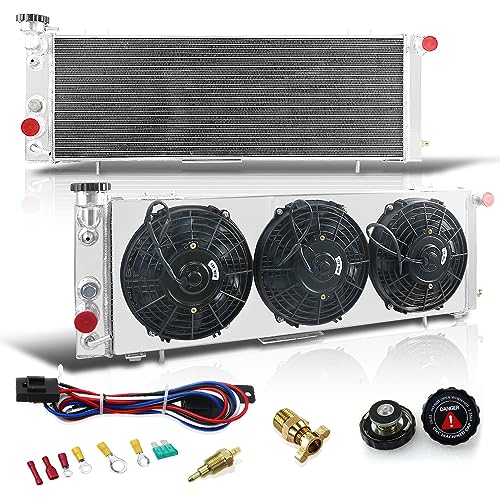 YUFUQIDA 1/3/4 Row Core Aluminum Radiator + 3 x 9" Fan Shroud w/Relay Compatible with 1991-2001 92 93 94 95 96 97 98 99 00 Jeep Cherokee XJ/Comanche 2.5 4.0, L4 V6 (3 Row Radiator Fan Shroud) by YUFUQIDA - Used condition - US$70.86