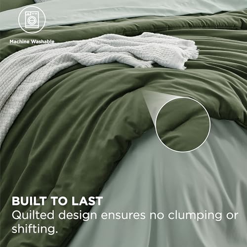 Image of Bedsure Twin Comforter Set - 5 Pieces Olive Green Twin Bedding Set for All Seasons, Boho Contrasting Design Bed in a Bag with Comforter, Sheets, Pillowcase & Sham