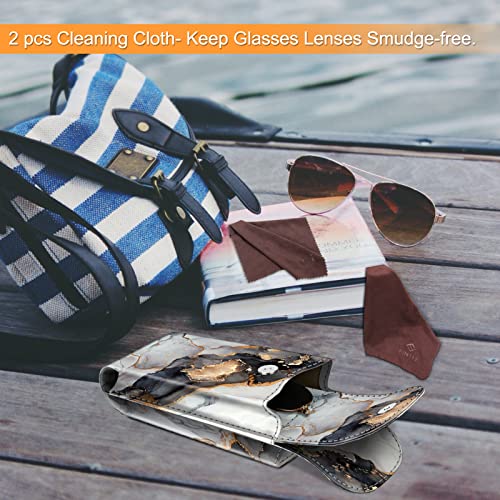 Image of FINTIE Double Glasses Case with Carabiner Hook, Portable Vegan Leather Eyeglass Case Anti-scratch Sunglasses Pouch
