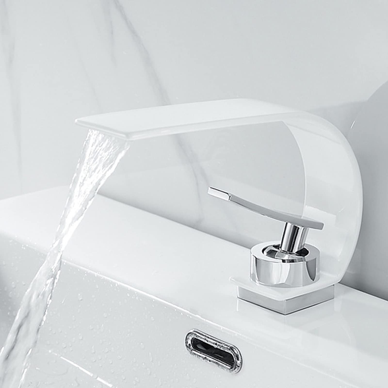 Mitigeur de lavabo en laiton massif blanc, robinet cascade de luxe durable