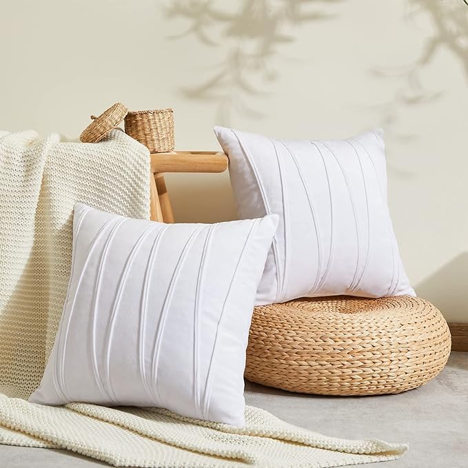 Image of Amazon Brand - Umi Decorative Striped Throw Pillow Covers 18 X 18 Inch,Soft Solid Velvet Pillow Covers Cushion Case with Zigzag Pattern for Sofa Bedroom 45 X 45 Cm (Pack of 2) White
