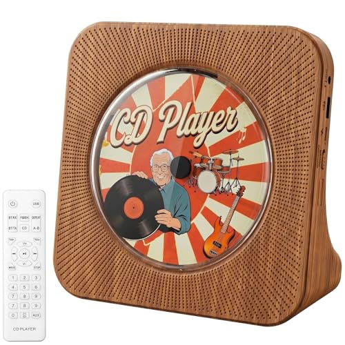 Image of Gueray CD Player Portable Bluetooth Desktop CD Player for Home with Timer Built-in HiFi Speakers with LCD Screen Display Boombox FM Radio USB Type-c (Wood Grain)
