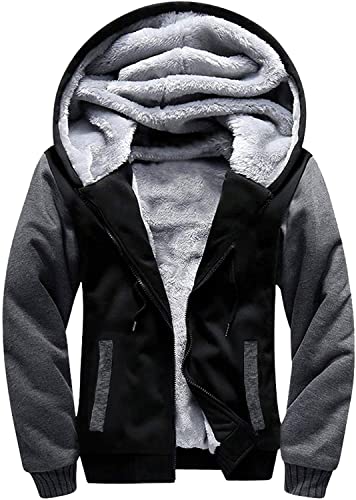 JACKETOWN Winter Sherpa Lined Hoodies Zip Up Fur Fleece Lining Moisture-Wicking Sweatshirt, BlackGrey, M