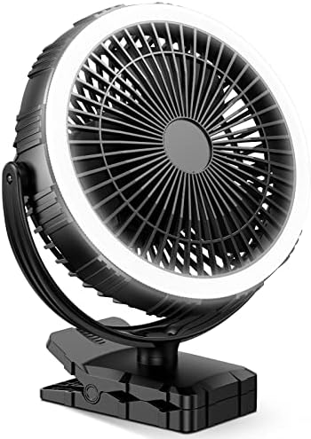 AMACOOL 10000mAh Rechargeable Camping Fan with LED Lantern – 8 inch Battery Operated Portable Fan with Clip on for Outdoor Tent Car RV Hurricane Power Outage