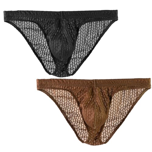 Mens Briefs Mesh sexy Pants Transparent Large Pants Bikini Breathable With Pouch bulge bulk real solf youth Mid-waist 2 pack