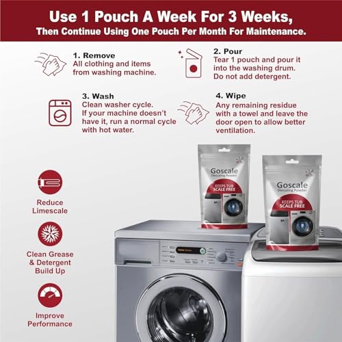 Image of LG Washing Machine Cleaner Descale Powder Descaling Appliance Quick Drum Descale Deep Cleaning for Semi and Fully Automatic Front and Top Load Tub Clean Pouches 100g (Packet Of 4)